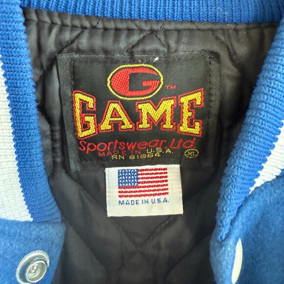 Vintage Varsity Jacket Mens XL Wool Leather Letterman Blue White USA Made GAME - Picture 5 of 8
